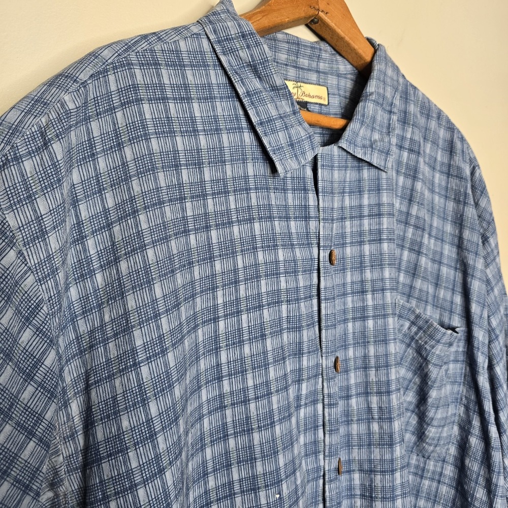 Tommy Bahama Mens Blue 100% Silk Geometric Short Sleeve Button Down Shirt XLarge - Picture 5 of 14
